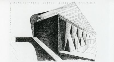 Peter Hellweger: Entwurfsskizze für ein Murkraftwerk in Leoben, 2004, Nachlass Peter Hellweger