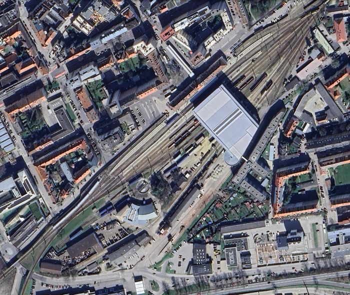 Krems Luftbild Frachtenbahnhof