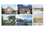 Oben v.l.: Haus der Vereine, Gamlitz © Emilian Hinteregger | Podenhaus, Bad Aussee © Christian Cavalcante dos Santos | Kindergarten Spenglergasse © David Schreyer | Ober&Spitz © Manuel Draschl | Volksschule Weißkirchen © Paul Ott | Kindergarten Spenglergasse © David Schreyer